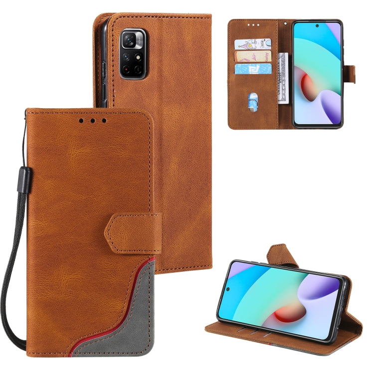 For Xiaomi Redmi Note 11 Three-color Stitching Calf Texture Horizontal Flip Phone Leather Case with Holder & Card Slots & Wallet