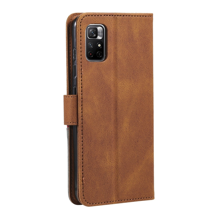 For Xiaomi Redmi Note 11 Three-color Stitching Calf Texture Horizontal Flip Phone Leather Case with Holder & Card Slots & Wallet