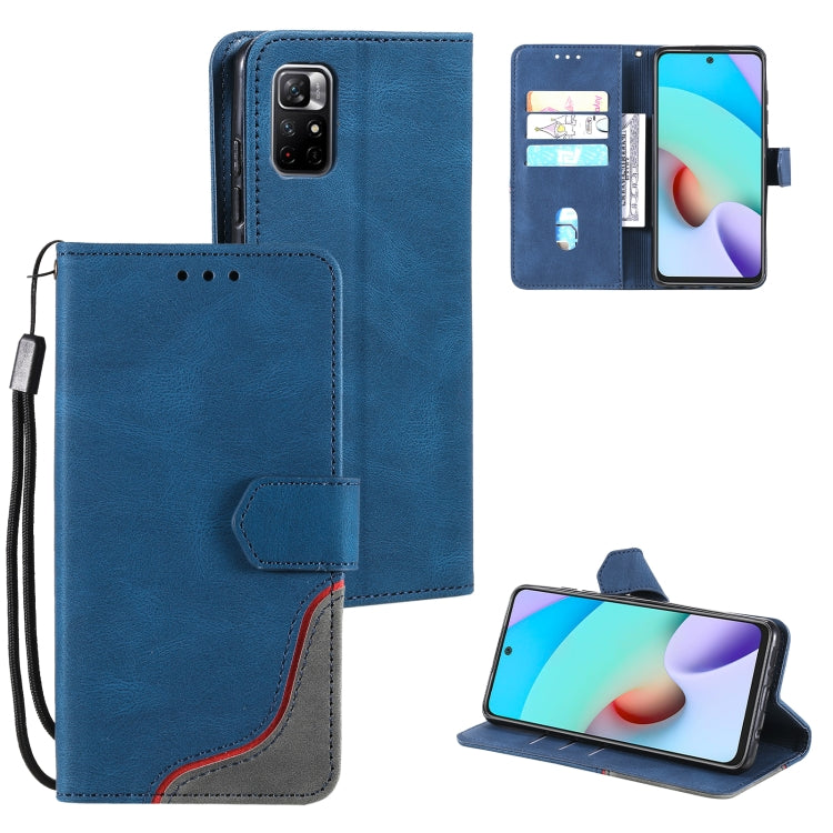 For Xiaomi Redmi Note 11 Three-color Stitching Calf Texture Horizontal Flip Phone Leather Case with Holder & Card Slots & Wallet