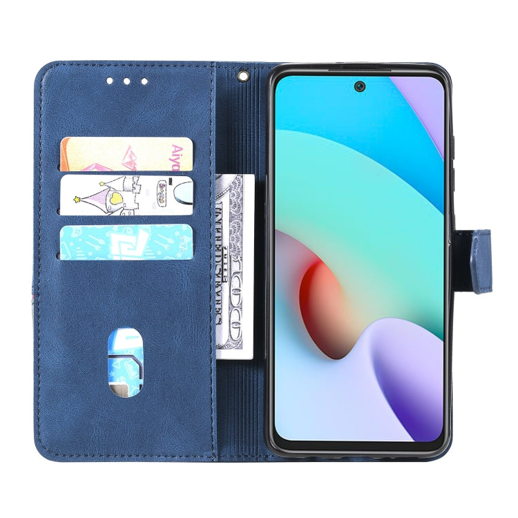 For Xiaomi Redmi Note 11 Three-color Stitching Calf Texture Horizontal Flip Phone Leather Case with Holder & Card Slots & Wallet