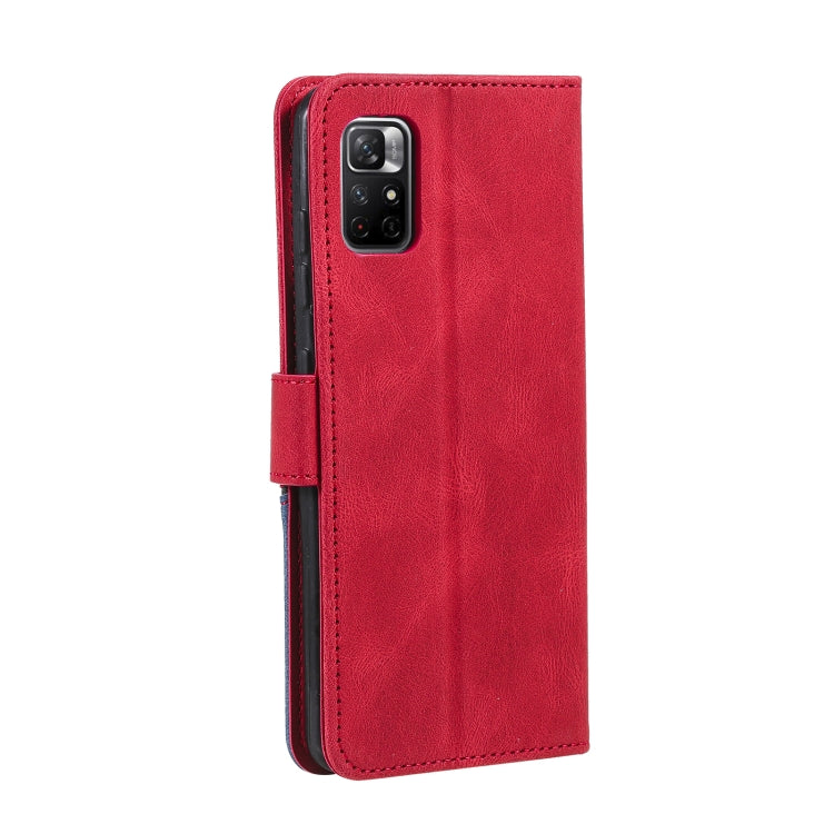 For Xiaomi Redmi Note 11 Three-color Stitching Calf Texture Horizontal Flip Phone Leather Case with Holder & Card Slots & Wallet
