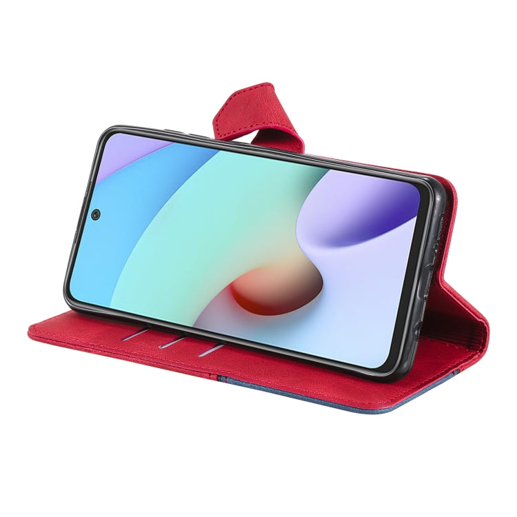 For Xiaomi Redmi Note 11 Three-color Stitching Calf Texture Horizontal Flip Phone Leather Case with Holder & Card Slots & Wallet