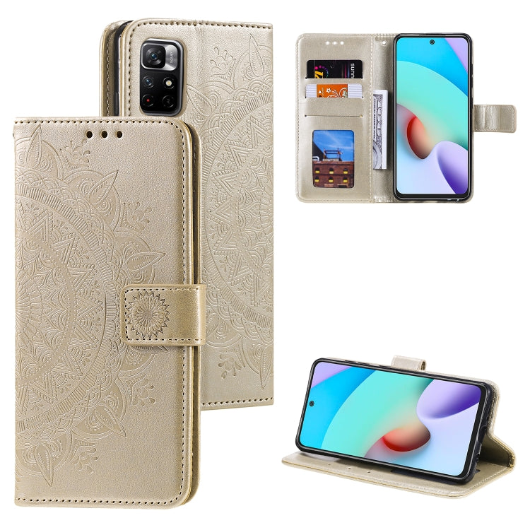 For Xiaomi Redmi Note 11 Totem Flower Embossed Horizontal Flip Phone Leather Case with Holder & Card Slots & Wallet