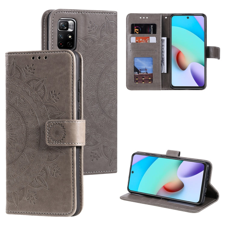 For Xiaomi Redmi Note 11 Totem Flower Embossed Horizontal Flip Phone Leather Case with Holder & Card Slots & Wallet