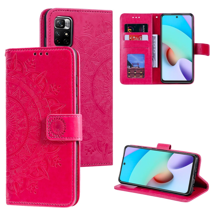 For Xiaomi Redmi Note 11 Totem Flower Embossed Horizontal Flip Phone Leather Case with Holder & Card Slots & Wallet
