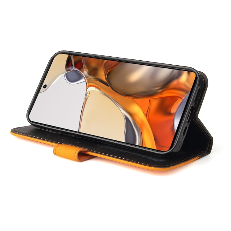 For Xiaomi 11T / 11T Pro Stitching-Color Horizontal Flip Leather Phone Case with Holder & Card Slots & Photo Frame