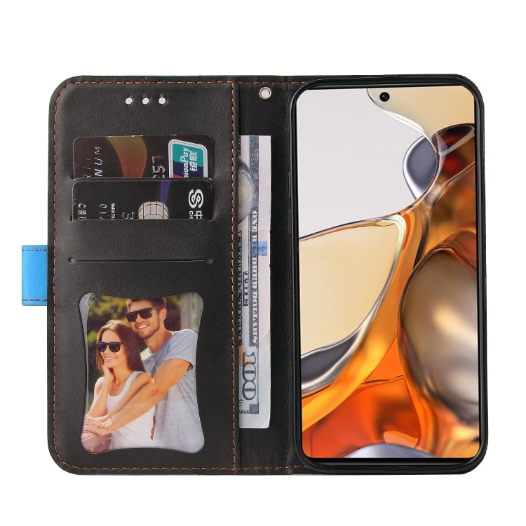 For Xiaomi 11T / 11T Pro Stitching-Color Horizontal Flip Leather Phone Case with Holder & Card Slots & Photo Frame