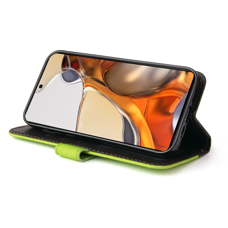 For Xiaomi 11T / 11T Pro Stitching-Color Horizontal Flip Leather Phone Case with Holder & Card Slots & Photo Frame