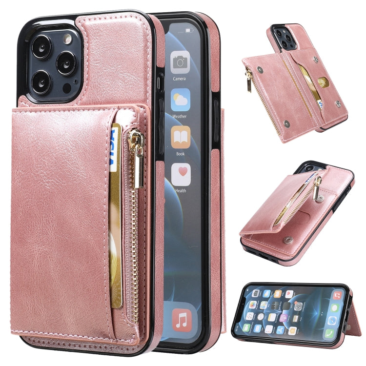 For iPhone 12 / 12 Pro Zipper Wallet Bag PU Back Cover Shockrpoof Phone Case with Holder & Card Slots & Wallet