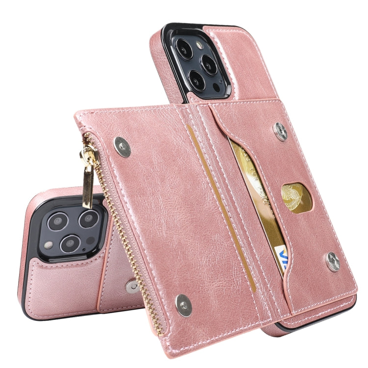 For iPhone 12 / 12 Pro Zipper Wallet Bag PU Back Cover Shockrpoof Phone Case with Holder & Card Slots & Wallet