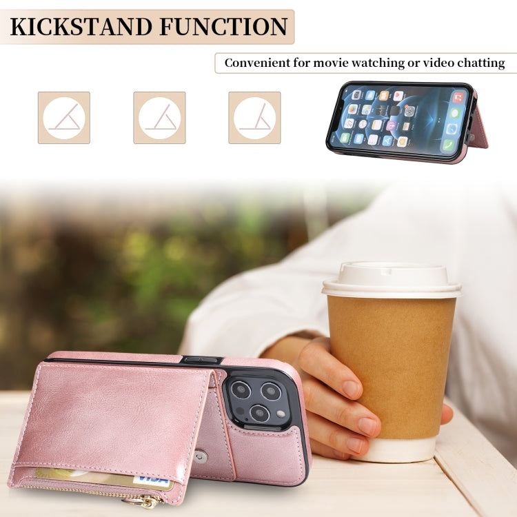 For iPhone 12 / 12 Pro Zipper Wallet Bag PU Back Cover Shockrpoof Phone Case with Holder & Card Slots & Wallet