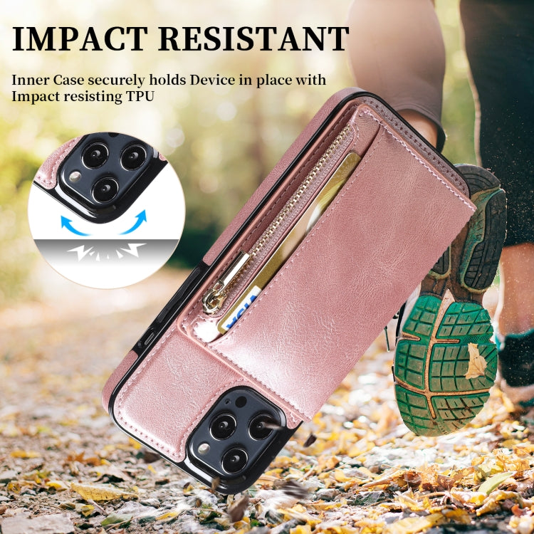 For iPhone 12 / 12 Pro Zipper Wallet Bag PU Back Cover Shockrpoof Phone Case with Holder & Card Slots & Wallet