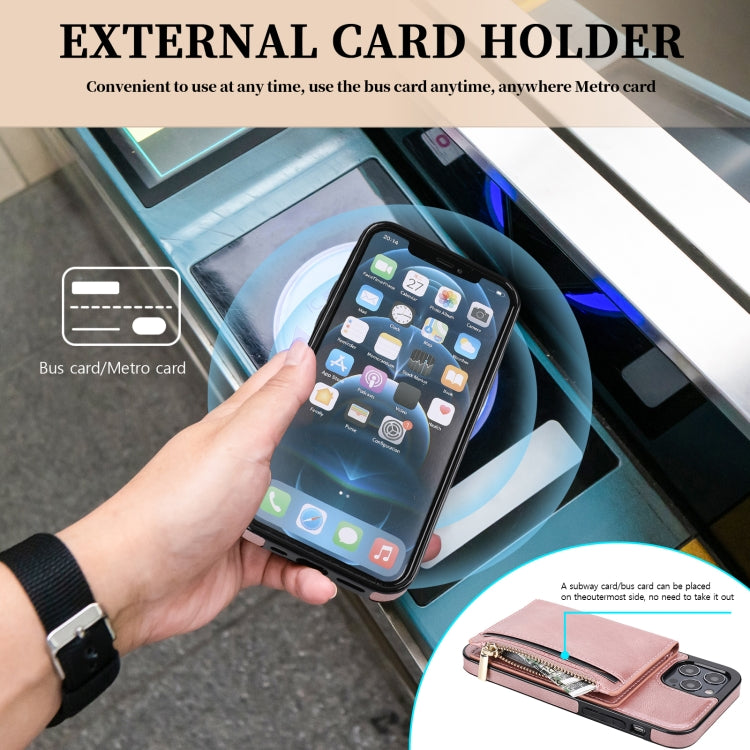 For iPhone 12 / 12 Pro Zipper Wallet Bag PU Back Cover Shockrpoof Phone Case with Holder & Card Slots & Wallet
