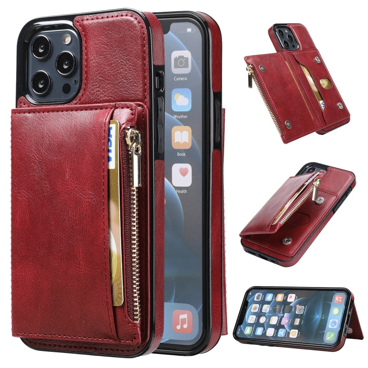 For iPhone 12 / 12 Pro Zipper Wallet Bag PU Back Cover Shockrpoof Phone Case with Holder & Card Slots & Wallet