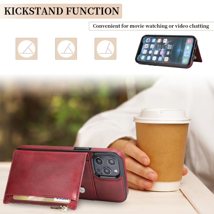 For iPhone 12 / 12 Pro Zipper Wallet Bag PU Back Cover Shockrpoof Phone Case with Holder & Card Slots & Wallet