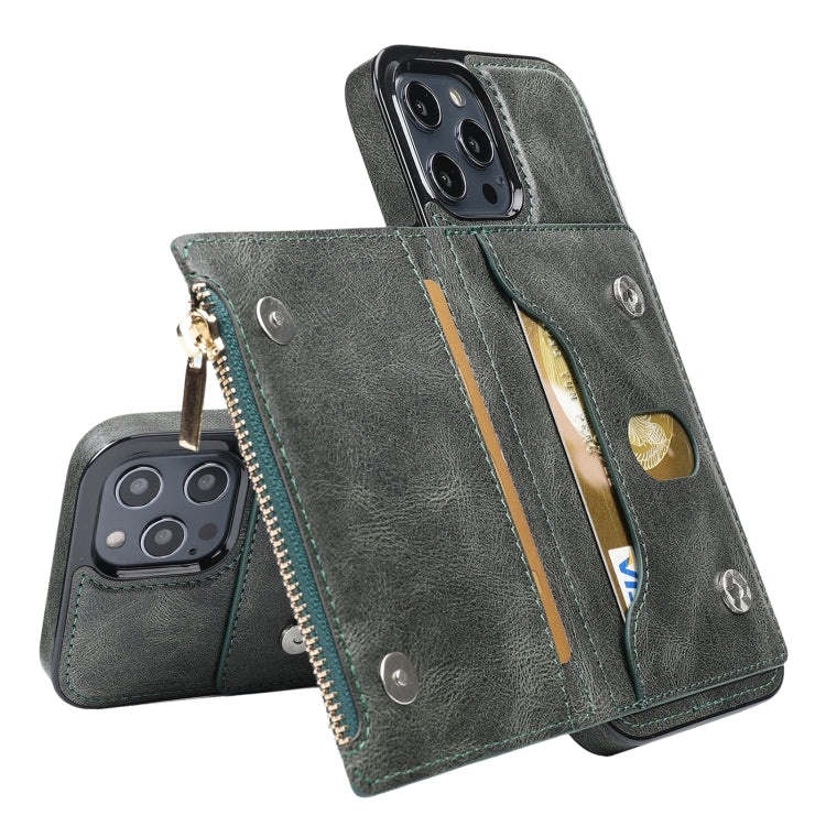 For iPhone 12 / 12 Pro Zipper Wallet Bag PU Back Cover Shockrpoof Phone Case with Holder & Card Slots & Wallet