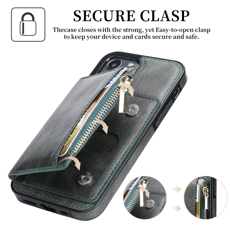 For iPhone 12 / 12 Pro Zipper Wallet Bag PU Back Cover Shockrpoof Phone Case with Holder & Card Slots & Wallet