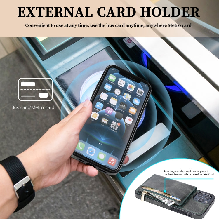 For iPhone 12 / 12 Pro Zipper Wallet Bag PU Back Cover Shockrpoof Phone Case with Holder & Card Slots & Wallet