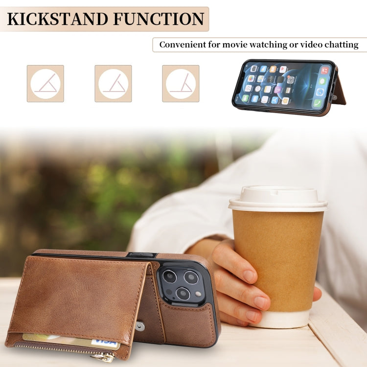 For iPhone 12 / 12 Pro Zipper Wallet Bag PU Back Cover Shockrpoof Phone Case with Holder & Card Slots & Wallet