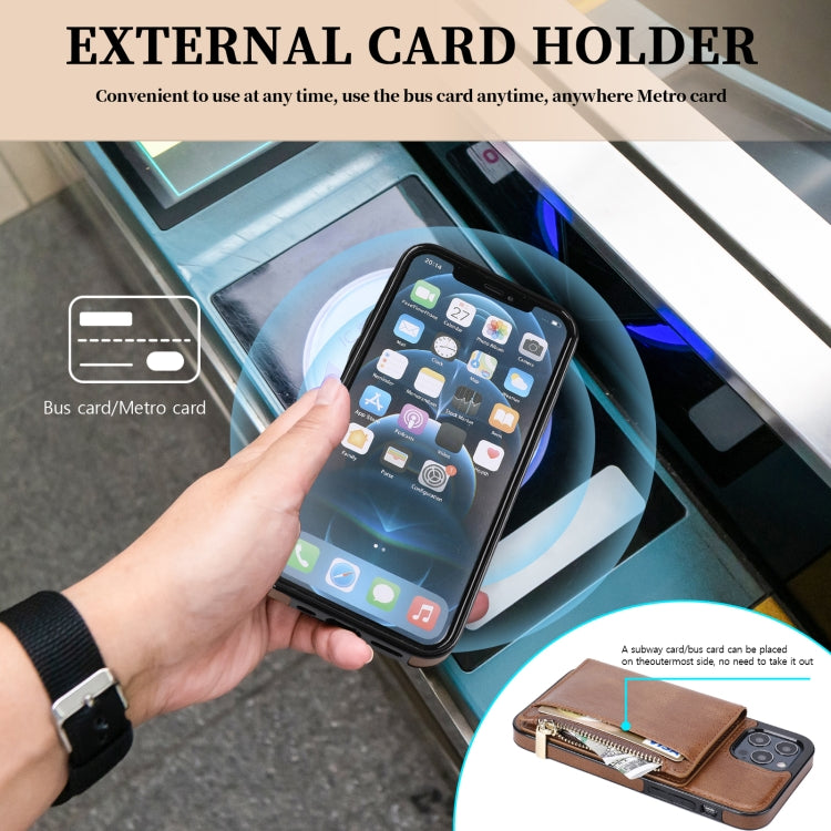 For iPhone 12 / 12 Pro Zipper Wallet Bag PU Back Cover Shockrpoof Phone Case with Holder & Card Slots & Wallet