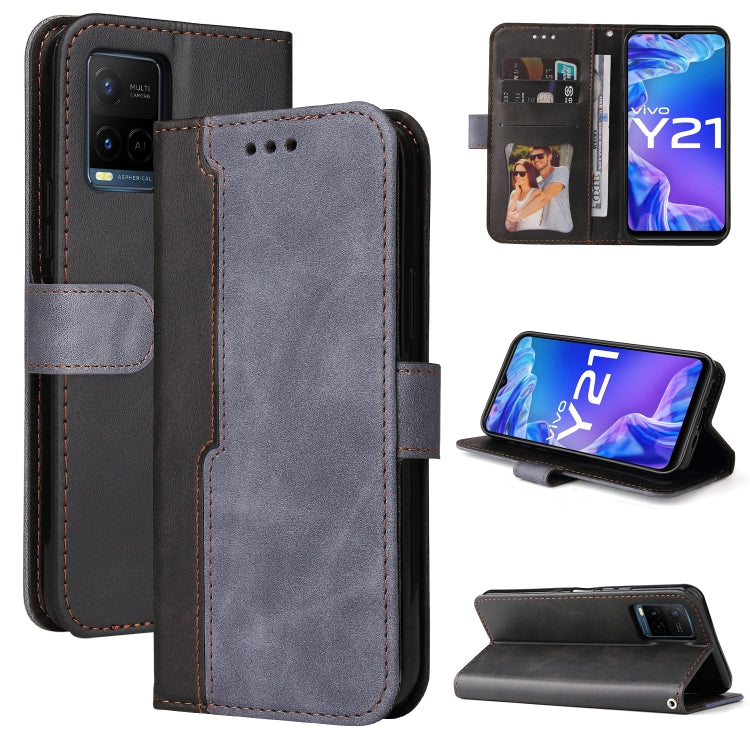 For vivo Y21 / Y21s / Y33s Stitching-Color Horizontal Flip Leather Phone Case with Holder & Card Slots & Photo Frame