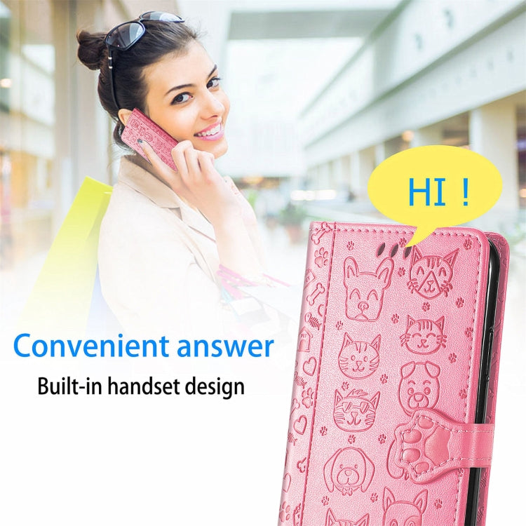 For OPPO Realme C21Y Cat and Dog Embossed Horizontal Flip Phone Leather Case with Holder & Card Slot & Wallet & Lanyard