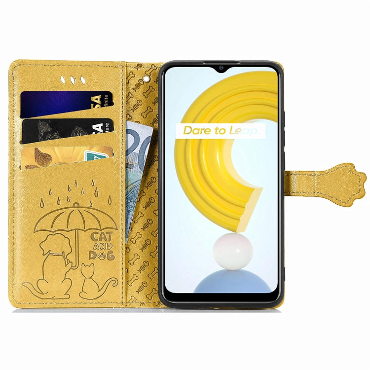 For OPPO Realme C21Y Cat and Dog Embossed Horizontal Flip Phone Leather Case with Holder & Card Slot & Wallet & Lanyard
