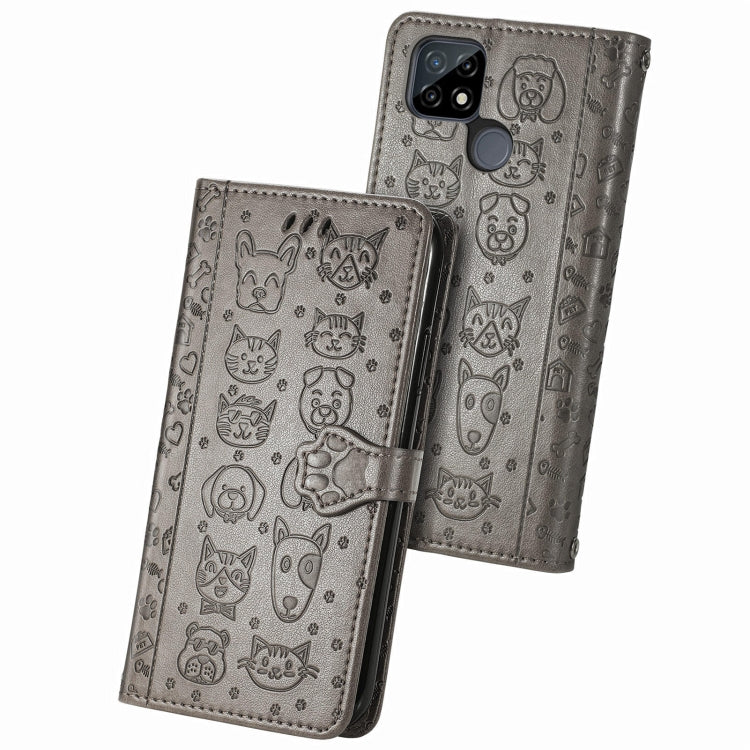 For OPPO Realme C21Y Cat and Dog Embossed Horizontal Flip Phone Leather Case with Holder & Card Slot & Wallet & Lanyard