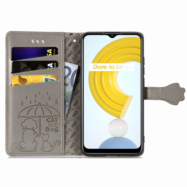 For OPPO Realme C21Y Cat and Dog Embossed Horizontal Flip Phone Leather Case with Holder & Card Slot & Wallet & Lanyard