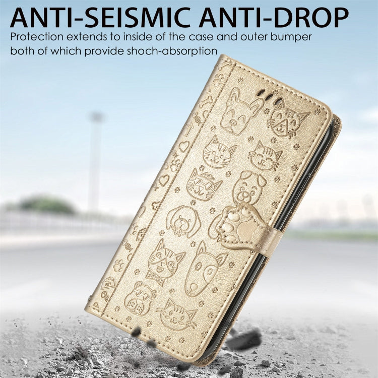 For OPPO Realme C21Y Cat and Dog Embossed Horizontal Flip Phone Leather Case with Holder & Card Slot & Wallet & Lanyard