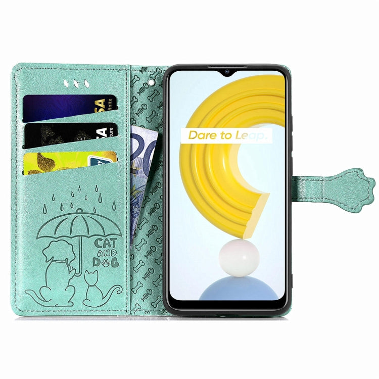 For OPPO Realme C21Y Cat and Dog Embossed Horizontal Flip Phone Leather Case with Holder & Card Slot & Wallet & Lanyard