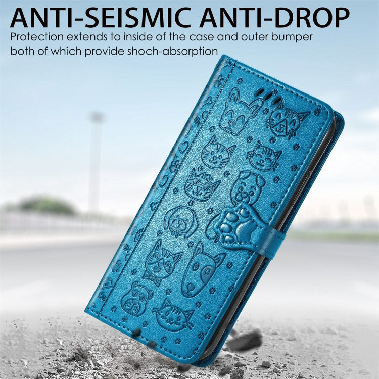 For Google Pixel 6 Cat and Dog Embossed Horizontal Flip Phone Leather Case with Holder & Card Slot & Wallet & Lanyard