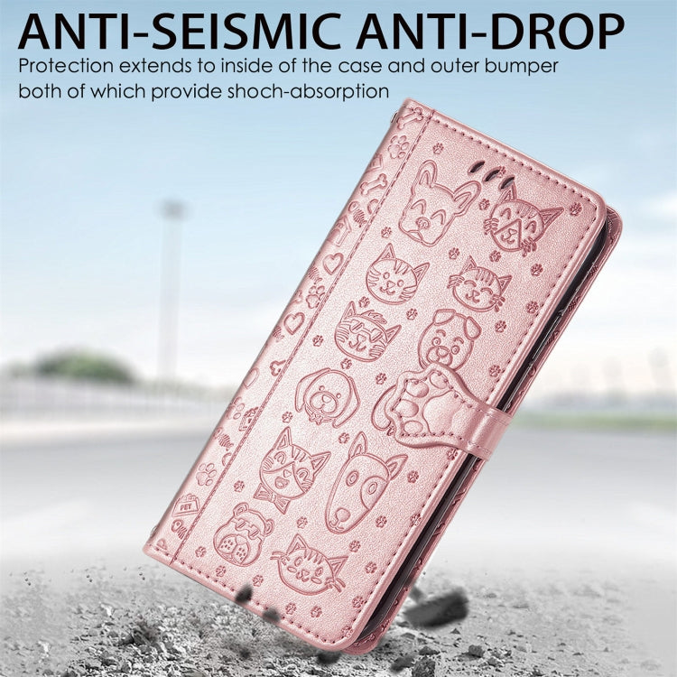 For Google Pixel 6 Cat and Dog Embossed Horizontal Flip Phone Leather Case with Holder & Card Slot & Wallet & Lanyard