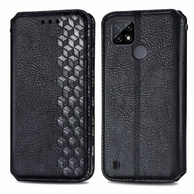 For OPPO Realme C21Y Cubic Grid Pressed Horizontal Flip Magnetic Leather Case with Holder & Card Slots & Wallet