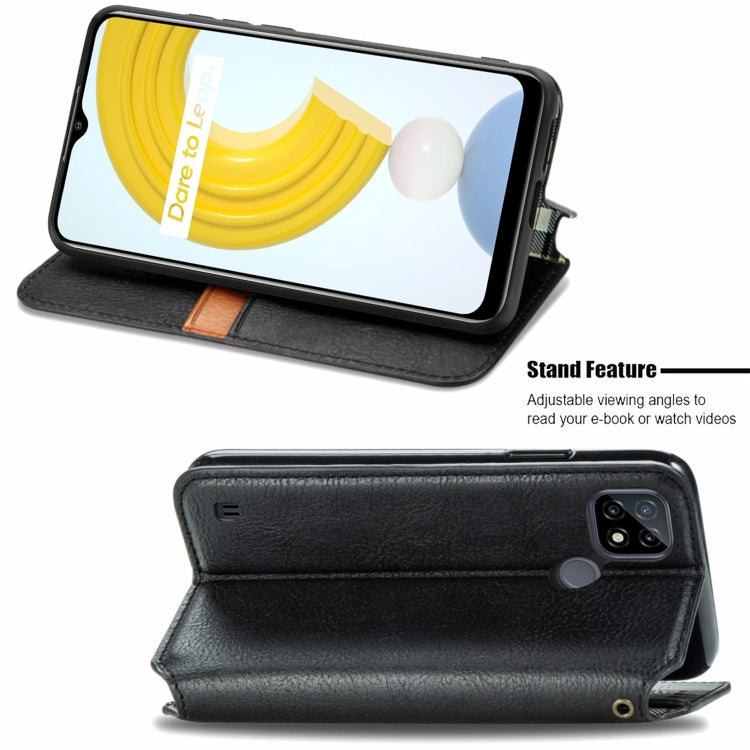 For OPPO Realme C21Y Cubic Grid Pressed Horizontal Flip Magnetic Leather Case with Holder & Card Slots & Wallet