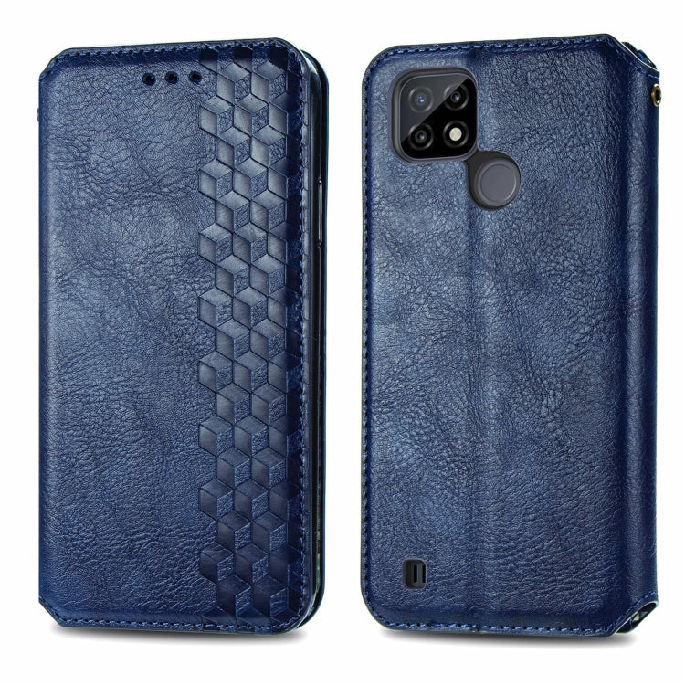 For OPPO Realme C21Y Cubic Grid Pressed Horizontal Flip Magnetic Leather Case with Holder & Card Slots & Wallet