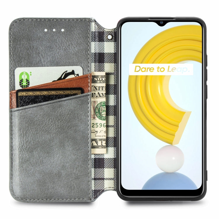 For OPPO Realme C21Y Cubic Grid Pressed Horizontal Flip Magnetic Leather Case with Holder & Card Slots & Wallet