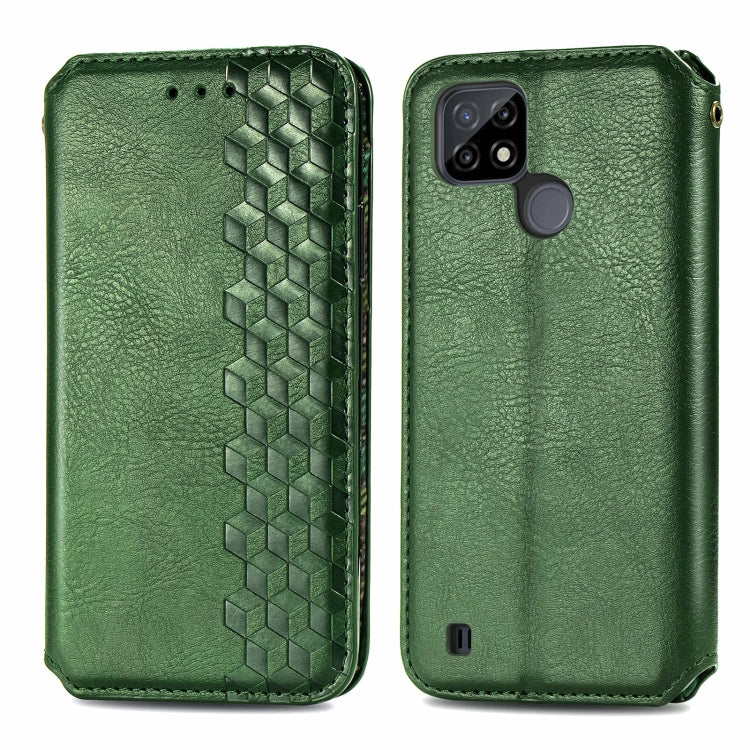 For OPPO Realme C21Y Cubic Grid Pressed Horizontal Flip Magnetic Leather Case with Holder & Card Slots & Wallet
