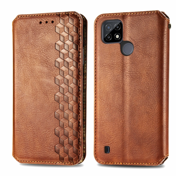 For OPPO Realme C21Y Cubic Grid Pressed Horizontal Flip Magnetic Leather Case with Holder & Card Slots & Wallet