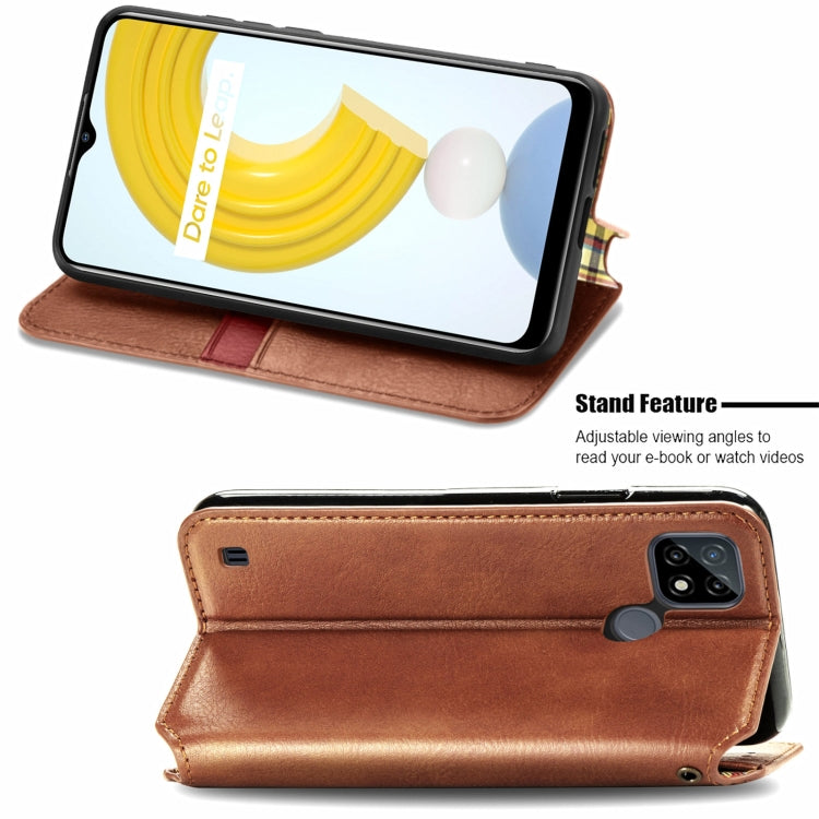 For OPPO Realme C21Y Cubic Grid Pressed Horizontal Flip Magnetic Leather Case with Holder & Card Slots & Wallet