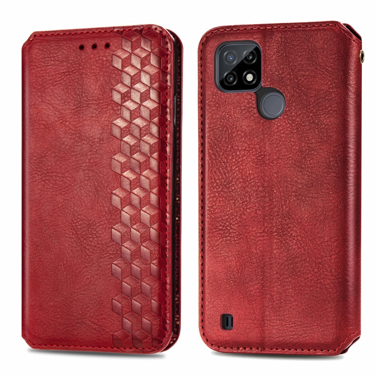 For OPPO Realme C21Y Cubic Grid Pressed Horizontal Flip Magnetic Leather Case with Holder & Card Slots & Wallet