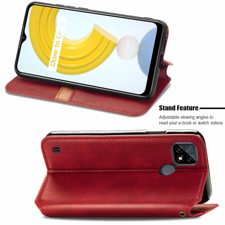 For OPPO Realme C21Y Cubic Grid Pressed Horizontal Flip Magnetic Leather Case with Holder & Card Slots & Wallet