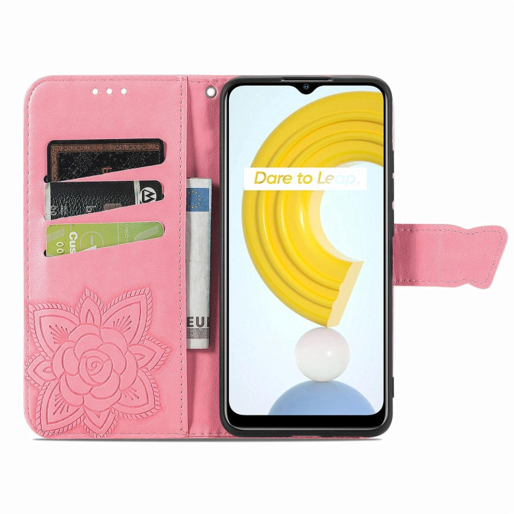 For OPPO Realme C21Y Butterfly Love Flowers Embossed Horizontal Flip Leather Case with Holder & Card Slots & Wallet & Lanyard