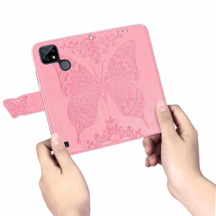 For OPPO Realme C21Y Butterfly Love Flowers Embossed Horizontal Flip Leather Case with Holder & Card Slots & Wallet & Lanyard