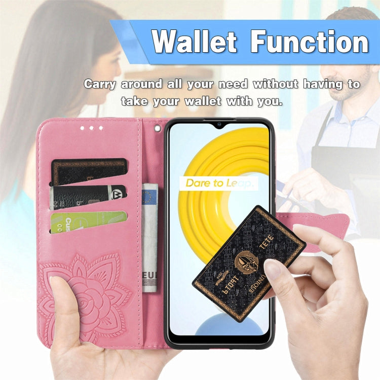For OPPO Realme C21Y Butterfly Love Flowers Embossed Horizontal Flip Leather Case with Holder & Card Slots & Wallet & Lanyard