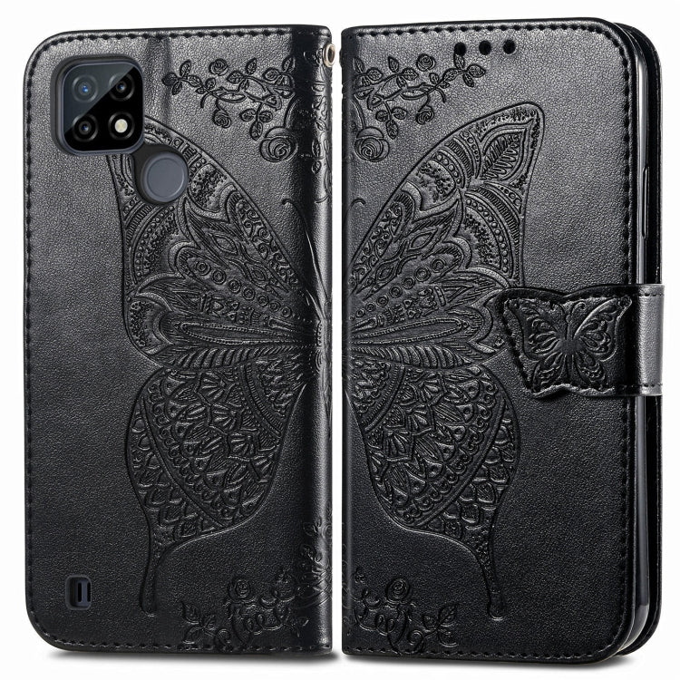 For OPPO Realme C21Y Butterfly Love Flowers Embossed Horizontal Flip Leather Case with Holder & Card Slots & Wallet & Lanyard