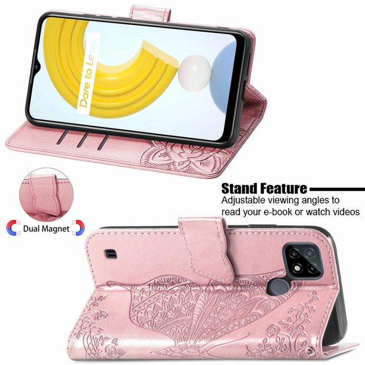 For OPPO Realme C21Y Butterfly Love Flowers Embossed Horizontal Flip Leather Case with Holder & Card Slots & Wallet & Lanyard
