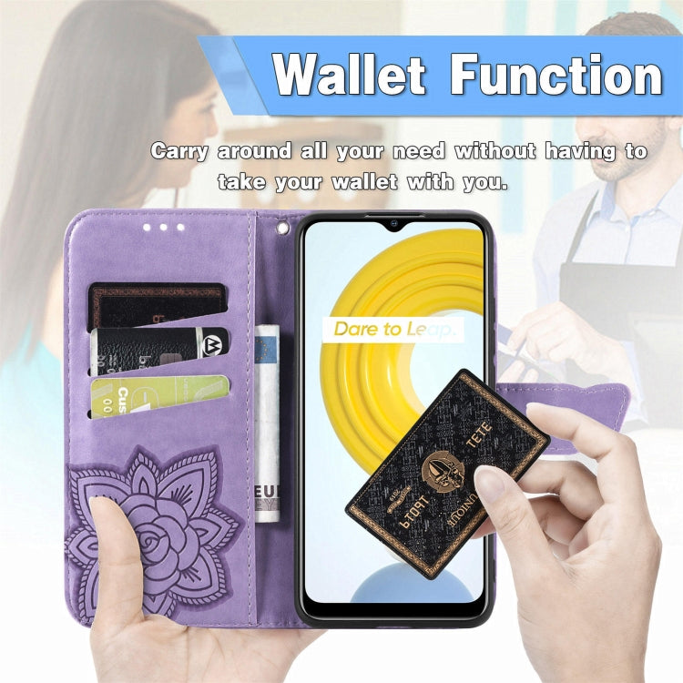 For OPPO Realme C21Y Butterfly Love Flowers Embossed Horizontal Flip Leather Case with Holder & Card Slots & Wallet & Lanyard