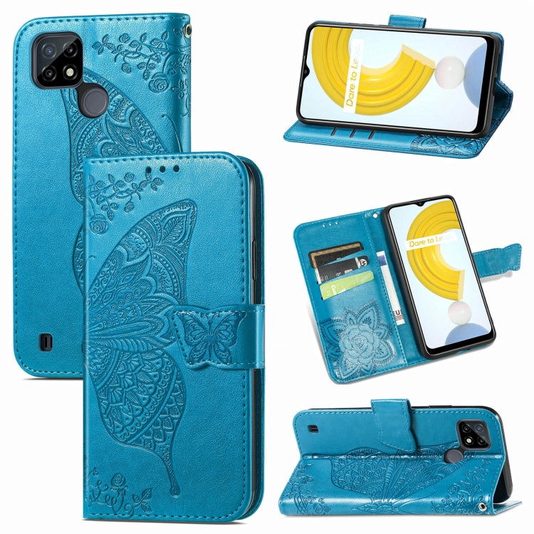 For OPPO Realme C21Y Butterfly Love Flowers Embossed Horizontal Flip Leather Case with Holder & Card Slots & Wallet & Lanyard