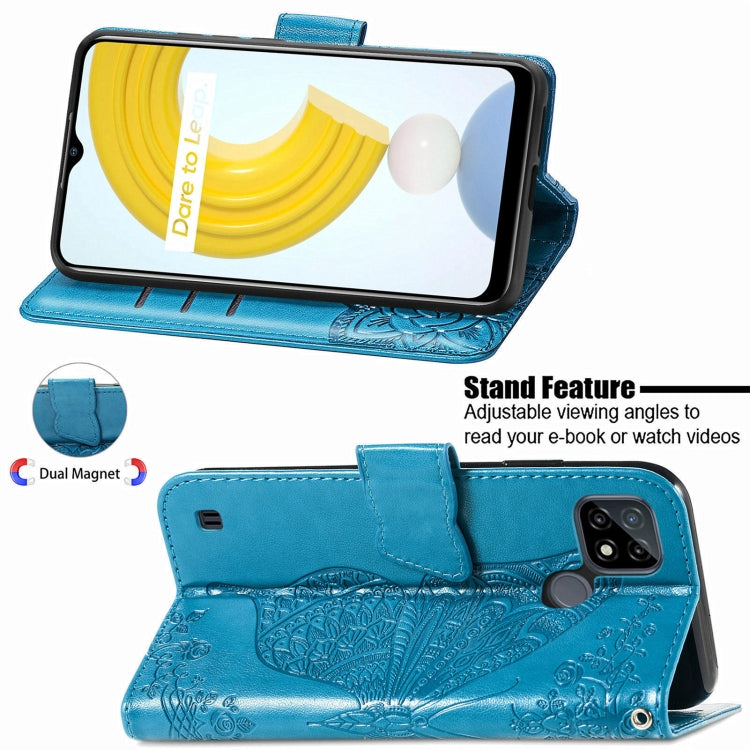 For OPPO Realme C21Y Butterfly Love Flowers Embossed Horizontal Flip Leather Case with Holder & Card Slots & Wallet & Lanyard